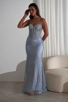 Elyse Glitter Strapless Gown | Light Blue/Silver - Oh Hello Clothing