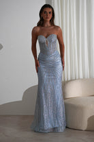 Elyse Glitter Strapless Gown | Light Blue/Silver - Oh Hello Clothing