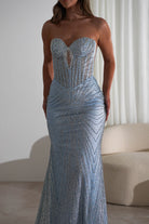 Elyse Glitter Strapless Gown | Light Blue/Silver - Oh Hello Clothing