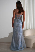 Elyse Glitter Strapless Gown | Light Blue/Silver - Oh Hello Clothing