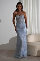 Elyse Glitter Strapless Gown | Light Blue/Silver - Oh Hello Clothing
