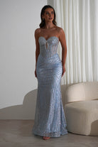 Elyse Glitter Strapless Gown | Light Blue/Silver - Oh Hello Clothing