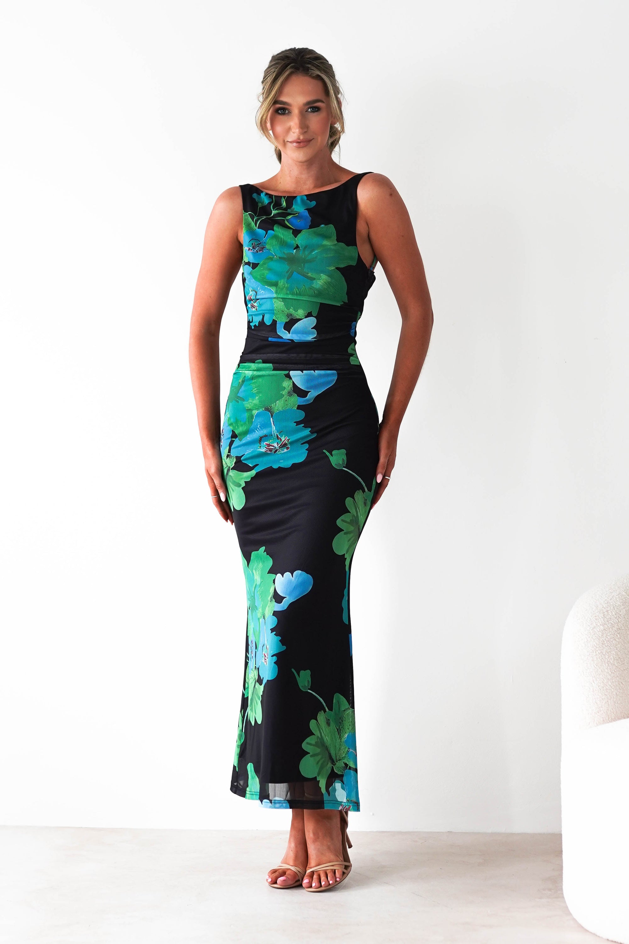 Elysia Bodycon Mesh Maxi Dress | Black/Green | Oh Hello Clothing | XS (6)