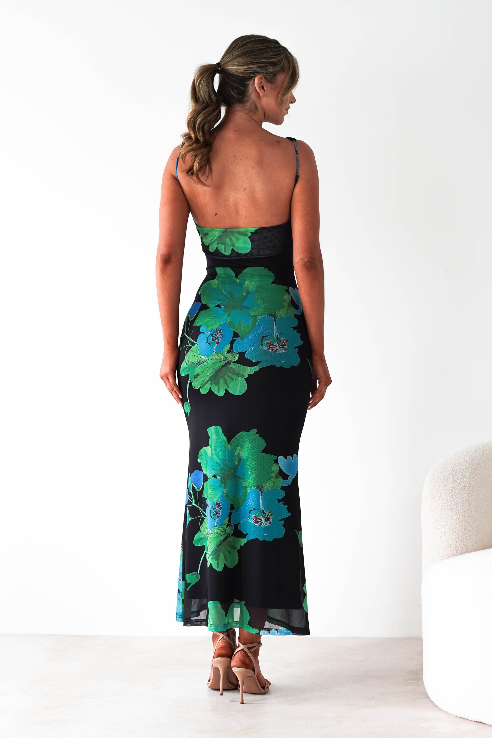 Elysia Bodycon Mesh Maxi Dress | Black/Green | Oh Hello Clothing | XS (6)