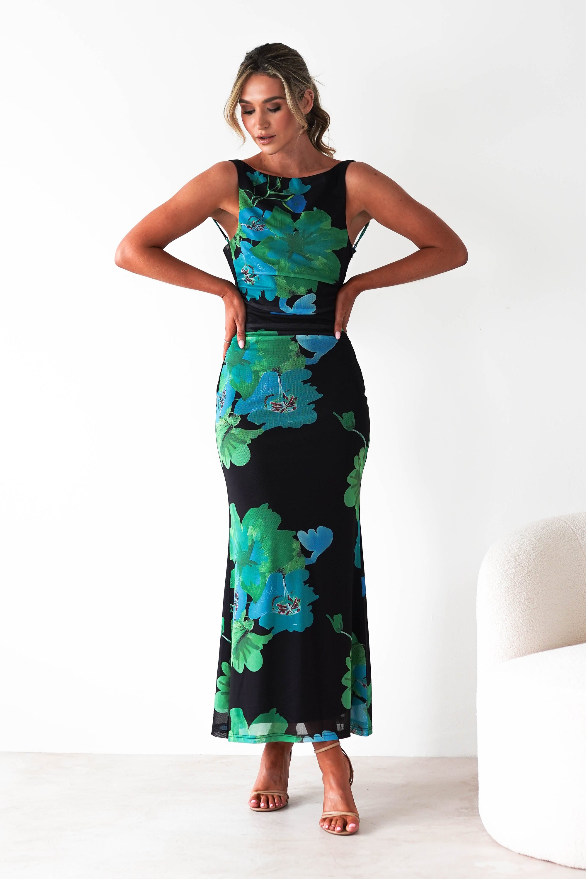 Elysia Bodycon Mesh Maxi Dress | Black/Green | Oh Hello Clothing | XS (6)