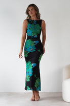 SASHA Wedding Guest Dresses Elysia Bodycon Mesh Maxi Dress | Black/Green