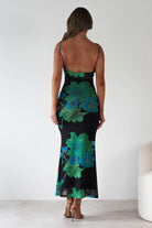 SASHA Wedding Guest Dresses Elysia Bodycon Mesh Maxi Dress | Black/Green