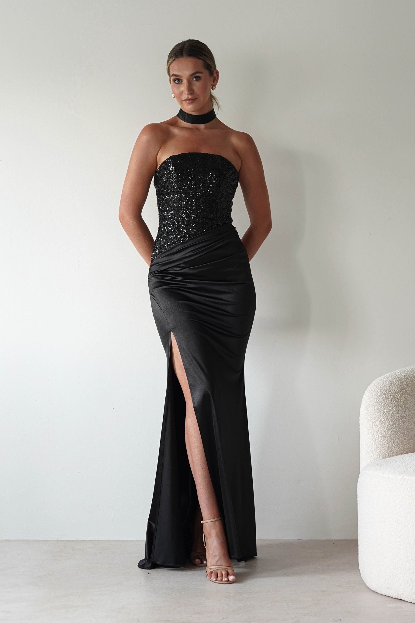 Elysia Sequin Embellished Bodice Gown | Black | Oh Hello Clothing | S (8)