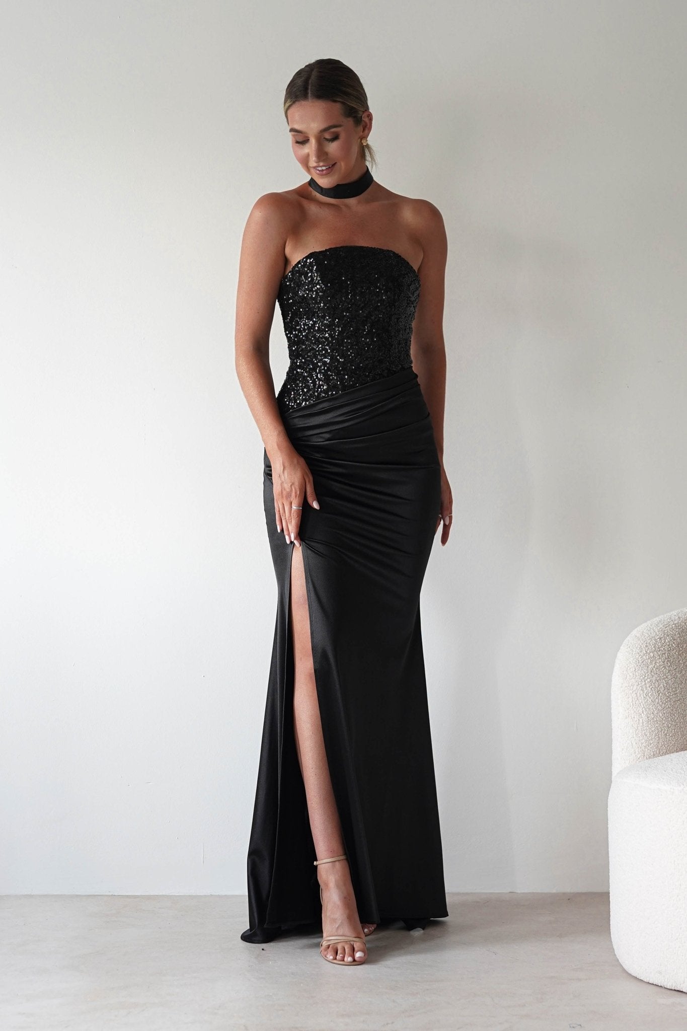 Elysia Sequin Embellished Bodice Gown | Black | Oh Hello Clothing | S (8)