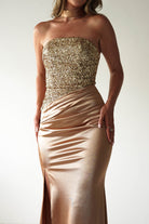 Elysia Sequin Embellished Bodice Gown | Gold | Oh Hello Clothing | XS (6)