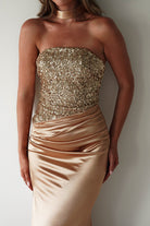 Elysia Sequin Embellished Bodice Gown | Gold | Oh Hello Clothing | XS (6)