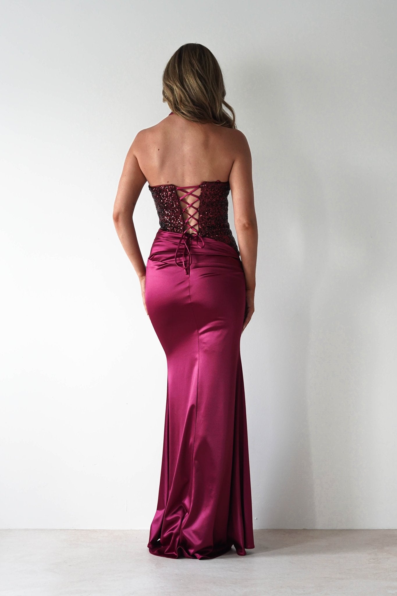 Elysia Sequin Embellished Bodice Gown | Wine | Oh Hello Clothing | XS (6)