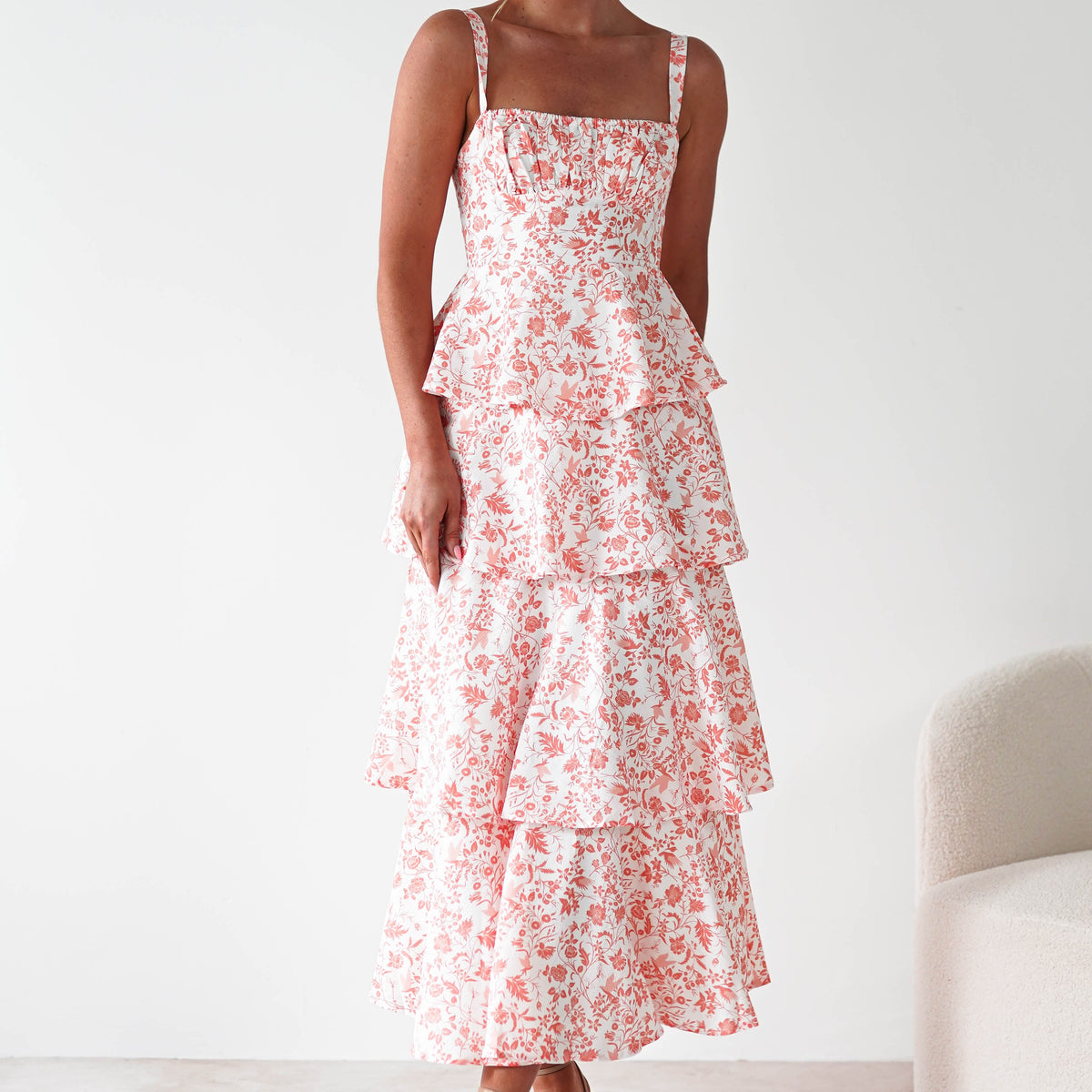 Emily Orange Floral Ruffle Maxi Dress Oh Hello Clothing
