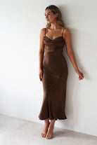 Everleigh Soft Satin Midaxi Dress | Brown | Oh Hello Clothing | XS (6)