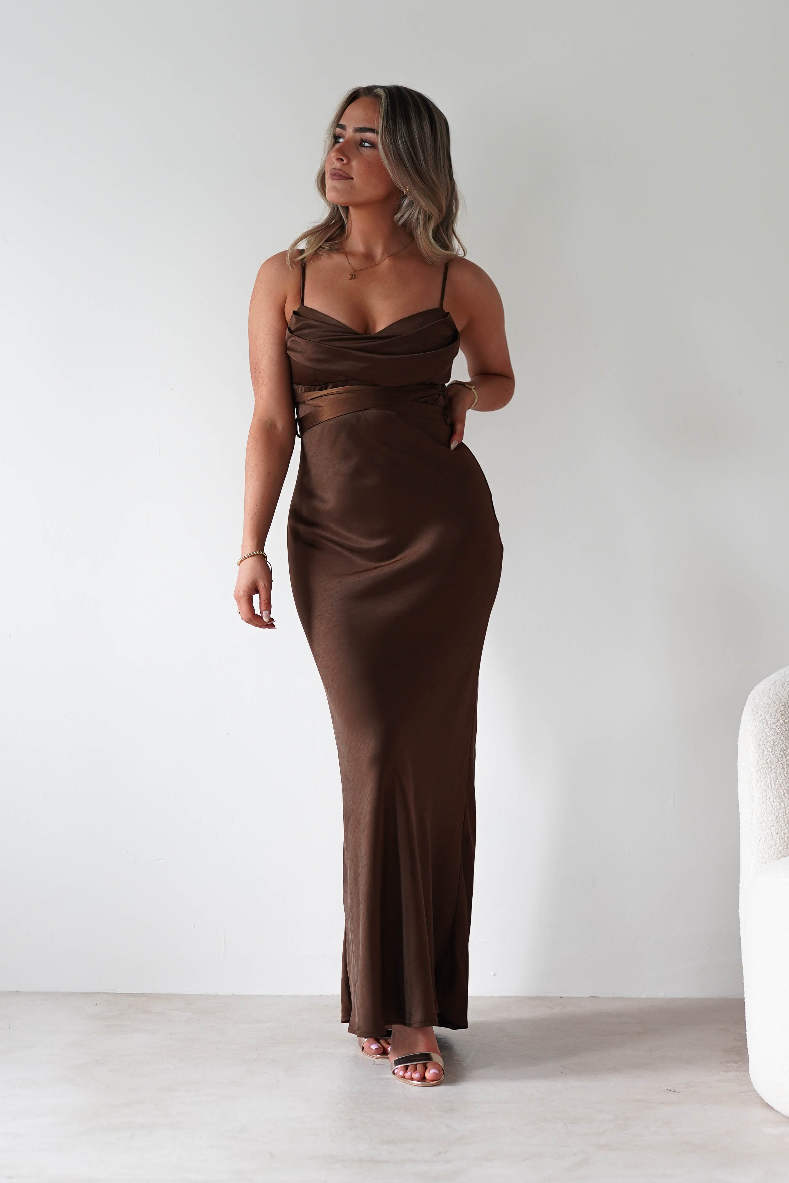 FACTORY Dresses Everleigh Soft Satin Midaxi Dress | Brown
