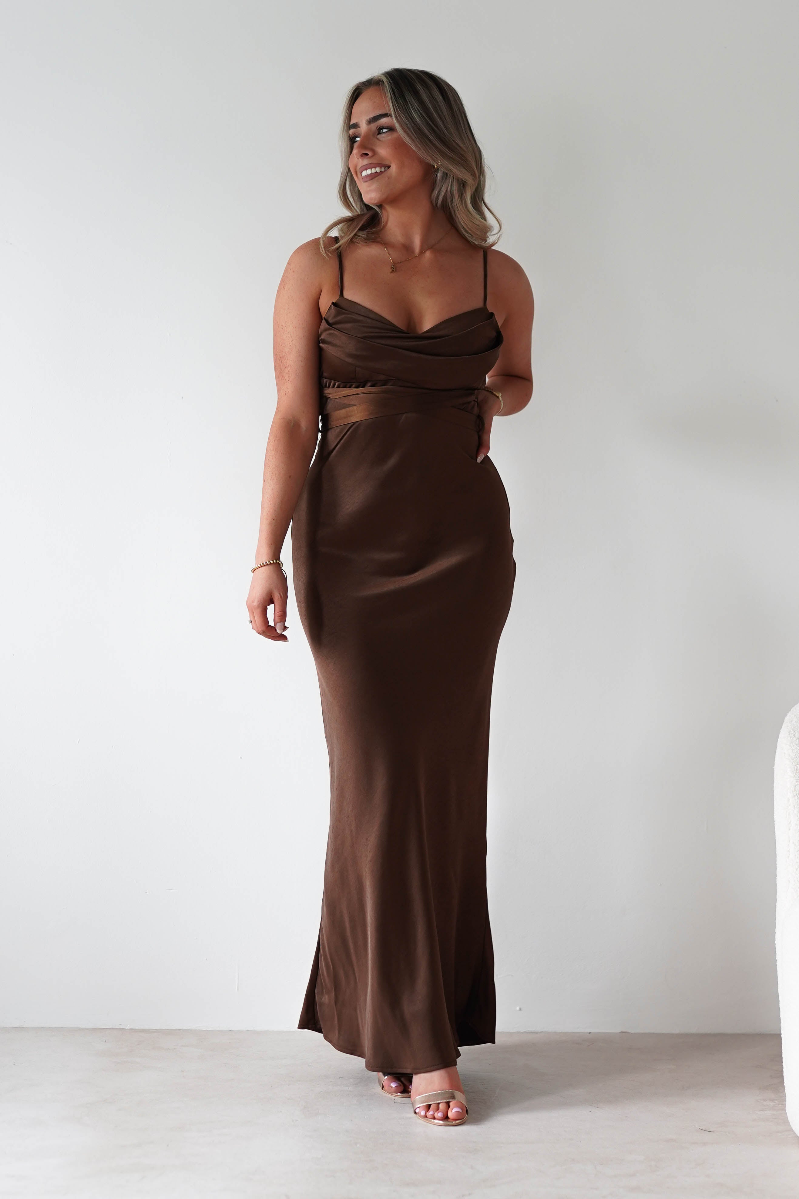FACTORY Dresses Everleigh Soft Satin Midaxi Dress | Brown