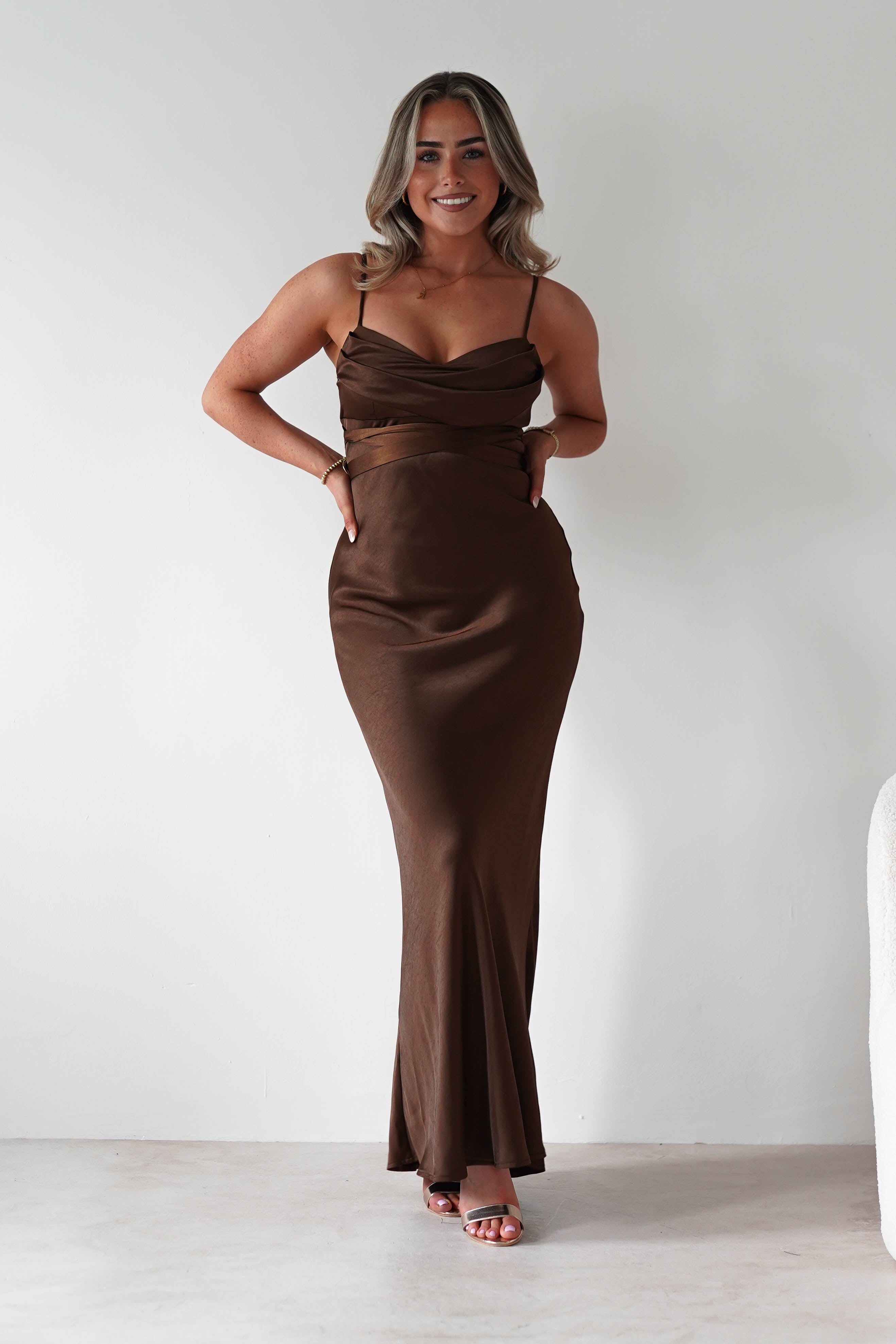 FACTORY Dresses Everleigh Soft Satin Midaxi Dress | Brown