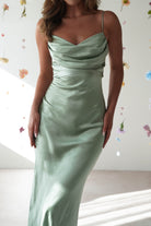 SASHA Wedding Guest Dresses Everleigh Soft Satin Midi Dress | Sage