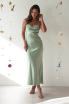 SASHA Wedding Guest Dresses Everleigh Soft Satin Midi Dress | Sage