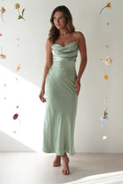 SASHA Wedding Guest Dresses Everleigh Soft Satin Midi Dress | Sage