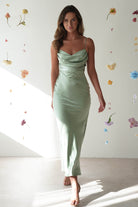 SASHA Wedding Guest Dresses Everleigh Soft Satin Midi Dress | Sage