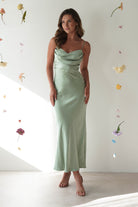 SASHA Wedding Guest Dresses Everleigh Soft Satin Midi Dress | Sage