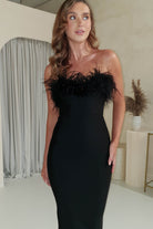 Gabbie Feather Bodycon Bandage Dress | Black | Oh Hello Clothing | S (8)