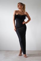 Gabbie Feather Bodycon Bandage Dress | Black | Oh Hello Clothing | S (8)