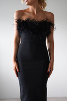 Gabbie Feather Bodycon Bandage Dress | Black | Oh Hello Clothing | S (8)