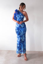 Genie Ruffle Printed Maxi Dress | Blue - Oh Hello Clothing