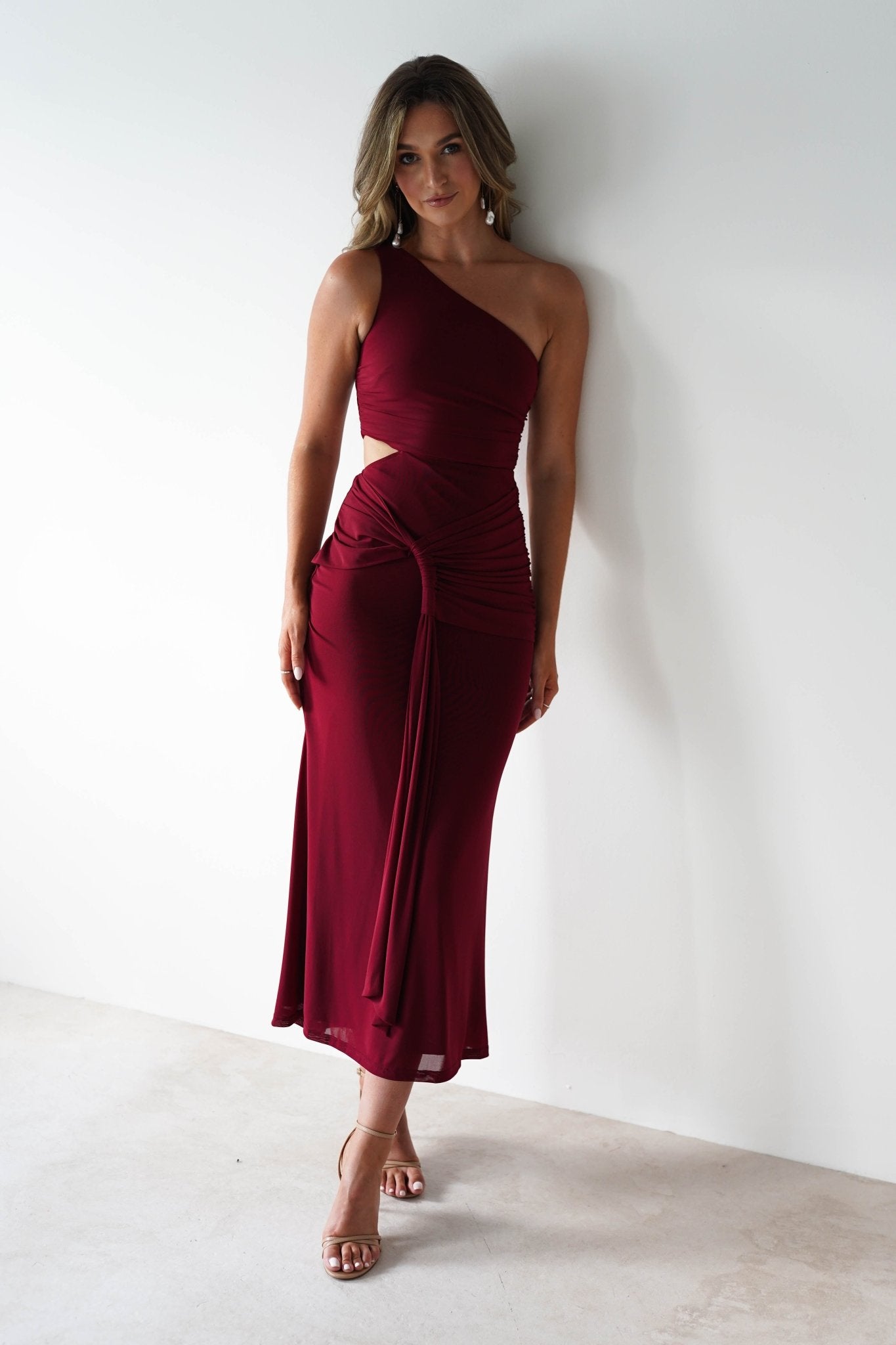 Georgia Mesh Midaxi Dress | Wine | Oh Hello Clothing | XS (6)