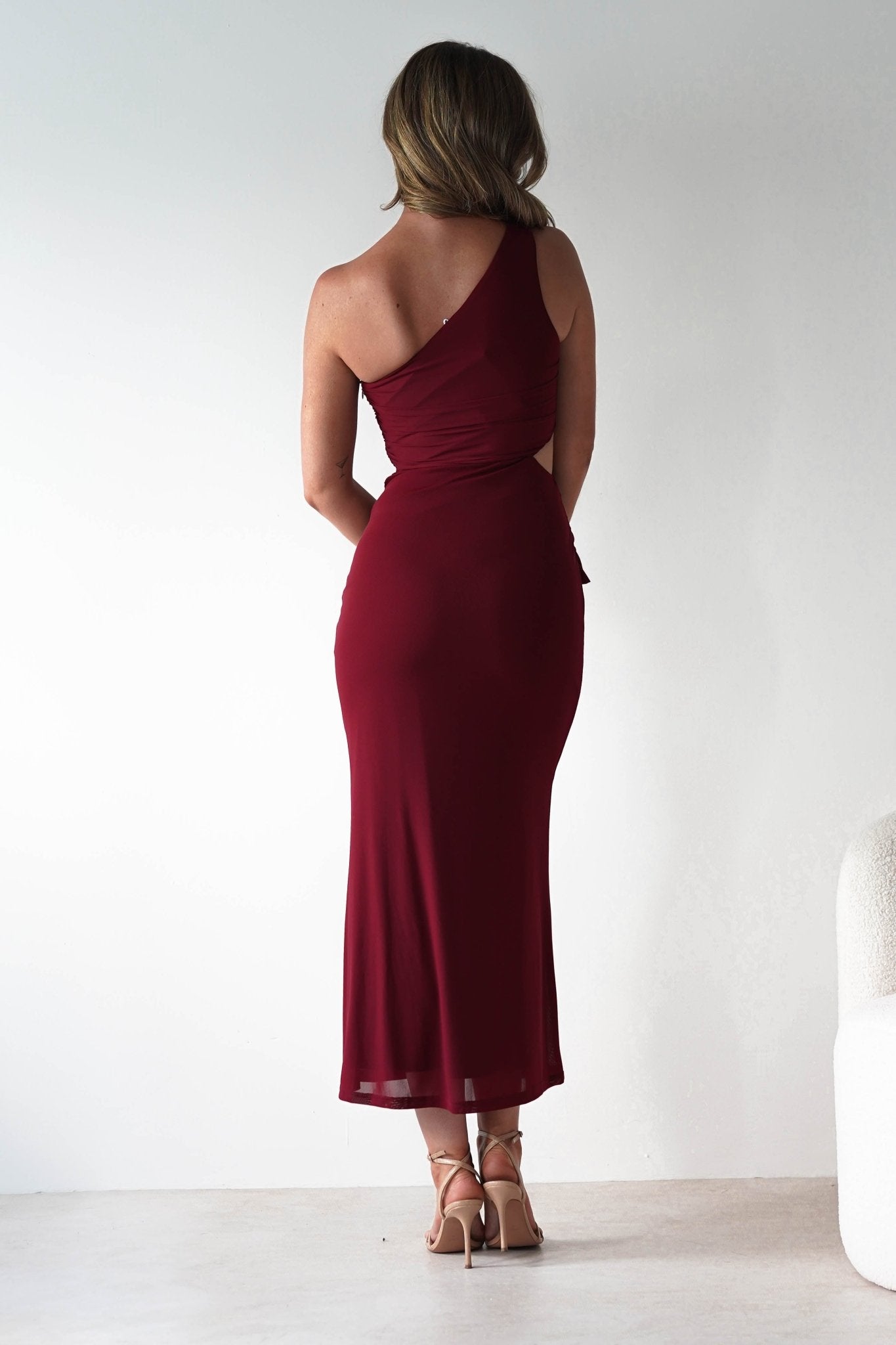 Georgia Mesh Midaxi Dress | Wine | Oh Hello Clothing | XS (6)