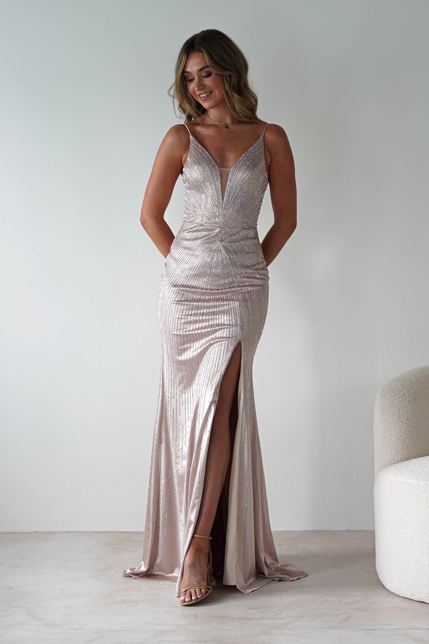 Gigi Rhinestone Bodycon Gown | Champange | Oh Hello Clothing | S (8)