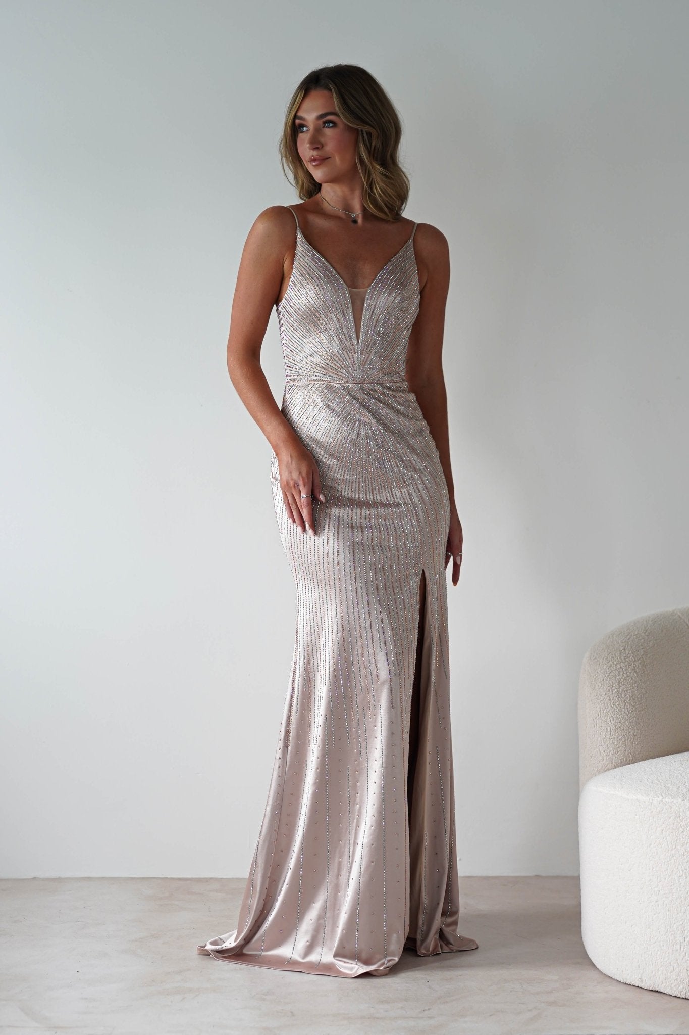 Gigi Rhinestone Bodycon Gown | Champange | Oh Hello Clothing | S (8)
