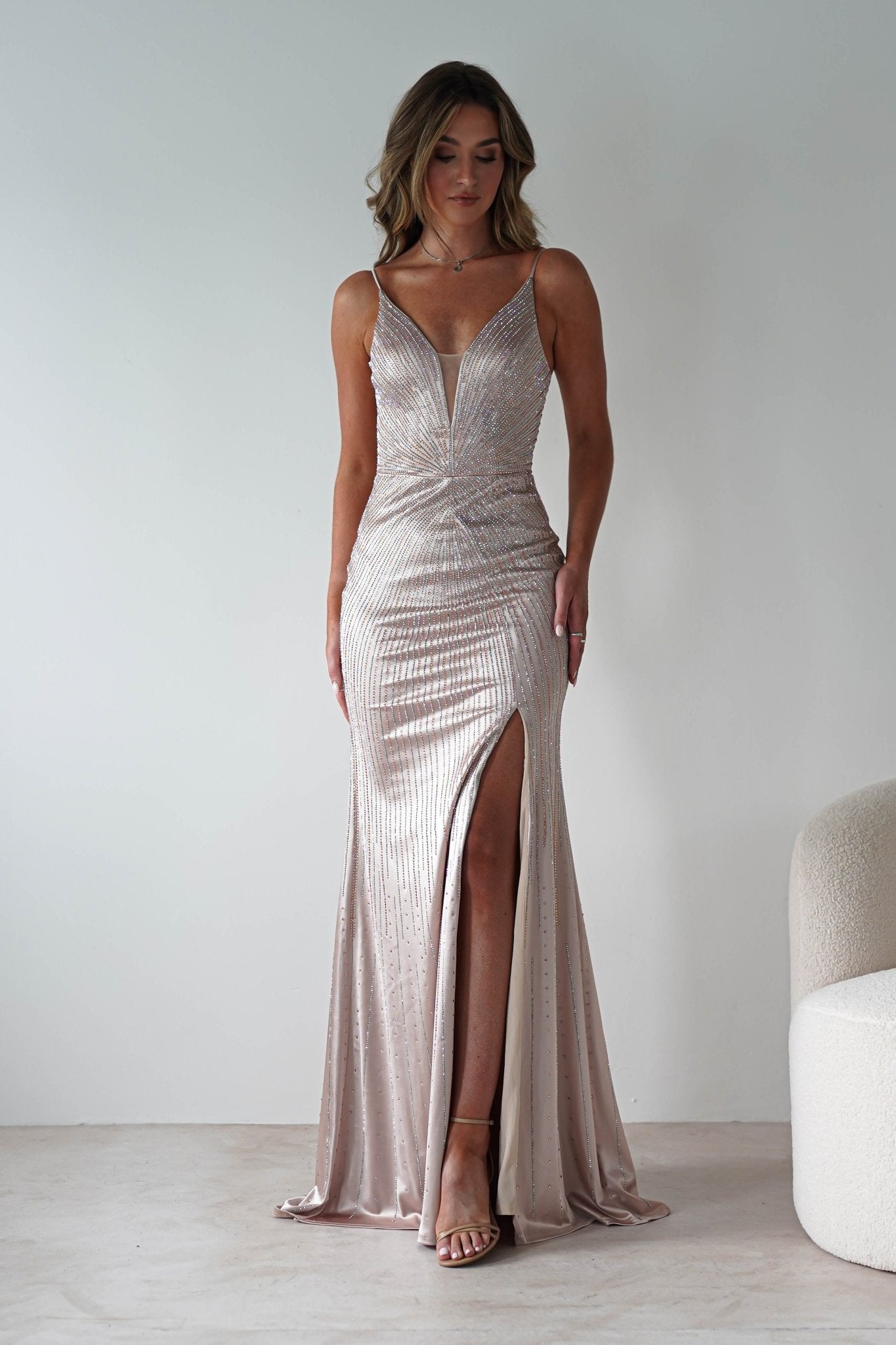 Gigi Rhinestone Bodycon Gown | Champange | Oh Hello Clothing | S (8)