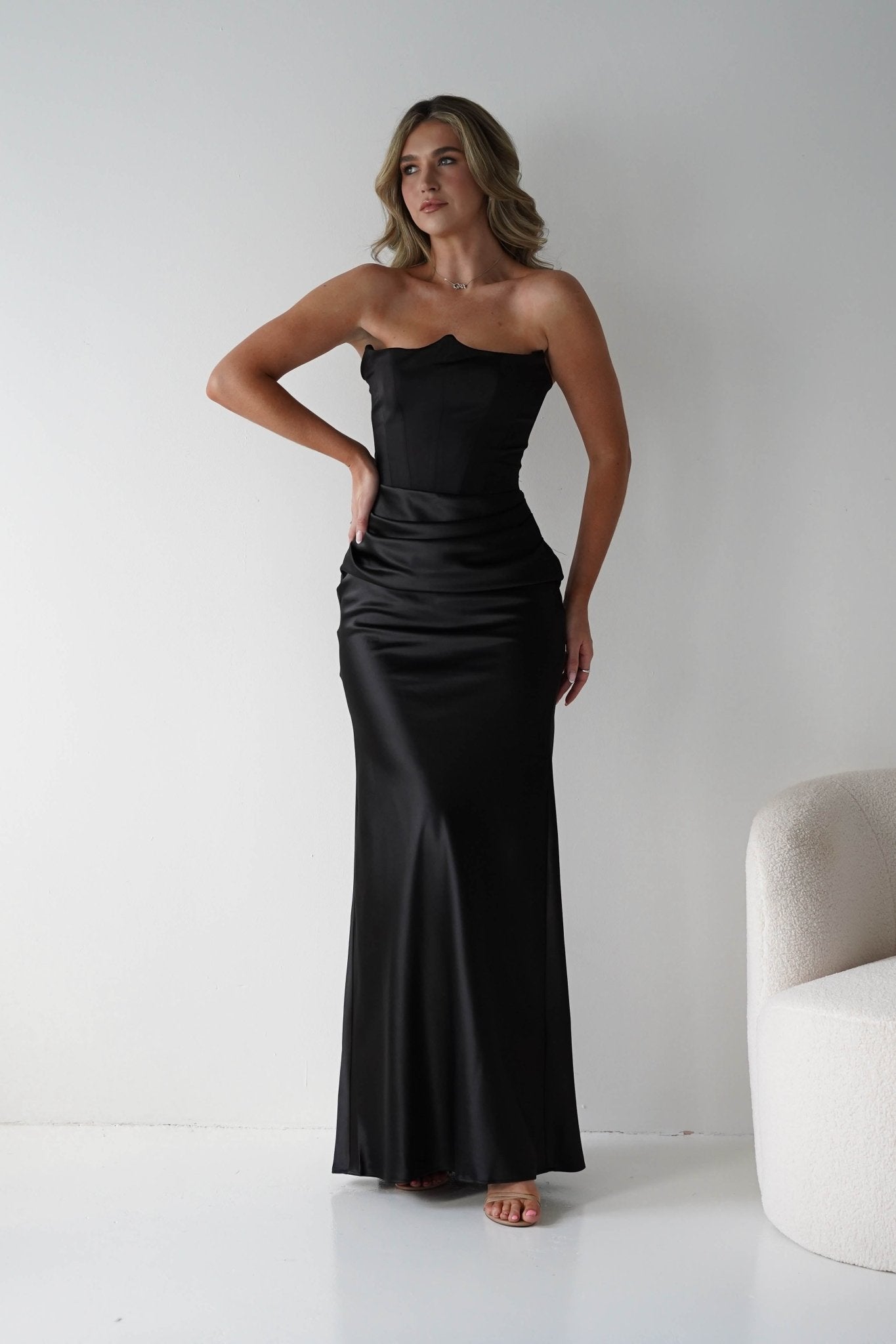 Giselle Corset Satin Maxi Dress | Black | Oh Hello Clothing | XS (6)