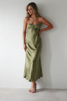 Grace Soft Satin Maxi  | Olive - Oh Hello Clothing