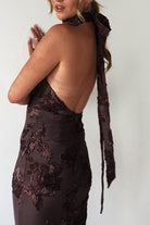 Halsey Tie Back Maxi Dress | Brown Textured | Oh Hello Clothing | XS (6)