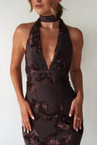 Halsey Tie Back Maxi Dress | Brown Textured | Oh Hello Clothing | XS (6)