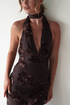 Halsey Tie Back Maxi Dress | Brown Textured | Oh Hello Clothing | XS (6)