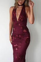 Halsey Tie Back Maxi Dress | Wine Textured | Oh Hello Clothing | XS (6)