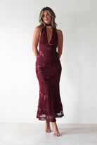 Halsey Tie Back Maxi Dress | Wine Textured | Oh Hello Clothing | XS (6)