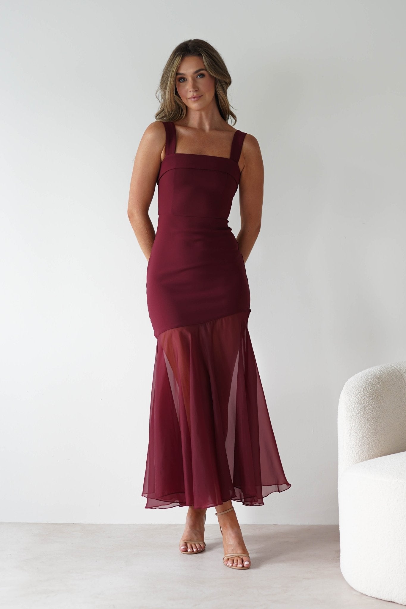 Harmony Square Neck Bodycon Maxi Dress Wine