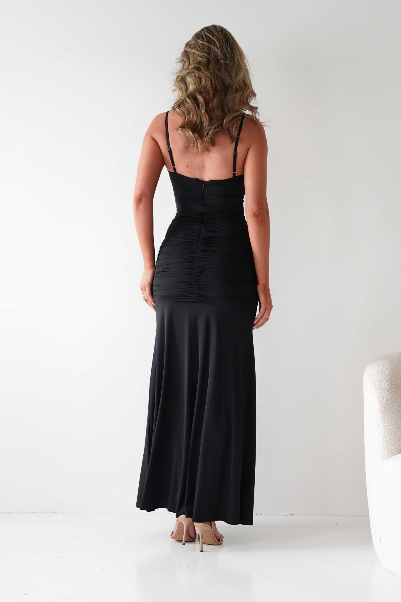 Hera Bodycon Ruffle Maxi Gown Dress | Black | Oh Hello Clothing | S (8)