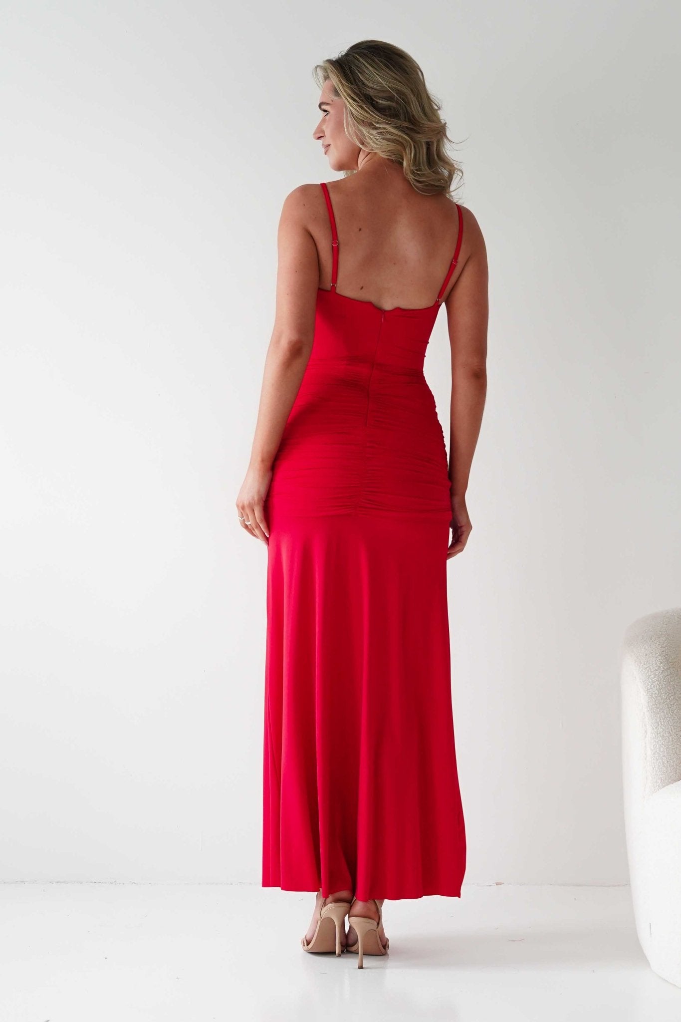 Hera Bodycon Ruffle Maxi Gown Dress | Red | Oh Hello Clothing | S (8)