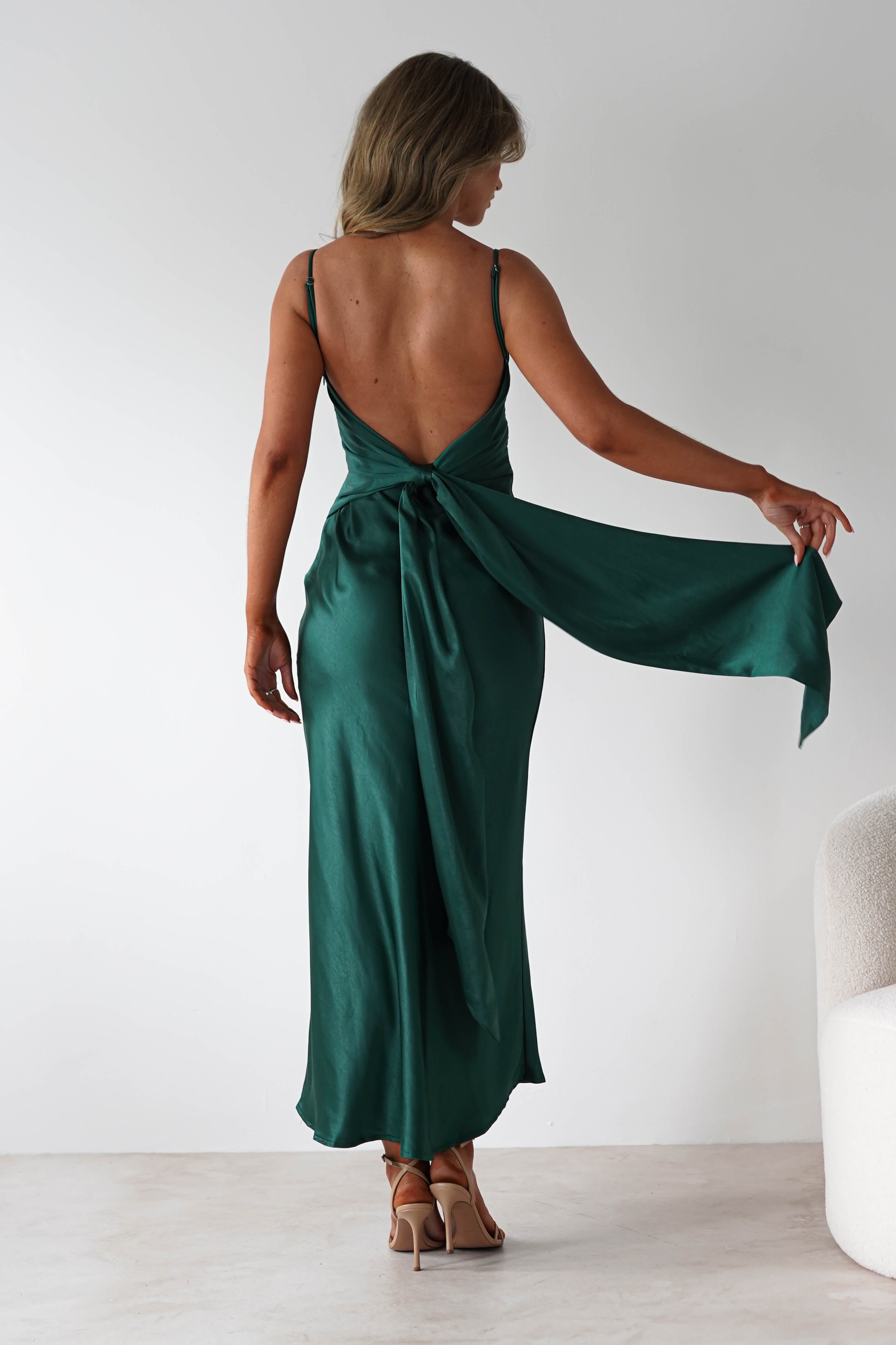Hermie Silky Satin Maxi Dress | Forest Green