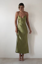 Hermie Silky Satin Maxi  | Olive - Oh Hello Clothing