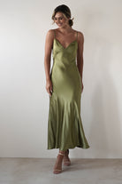 Hermie Silky Satin Maxi  | Olive - Oh Hello Clothing