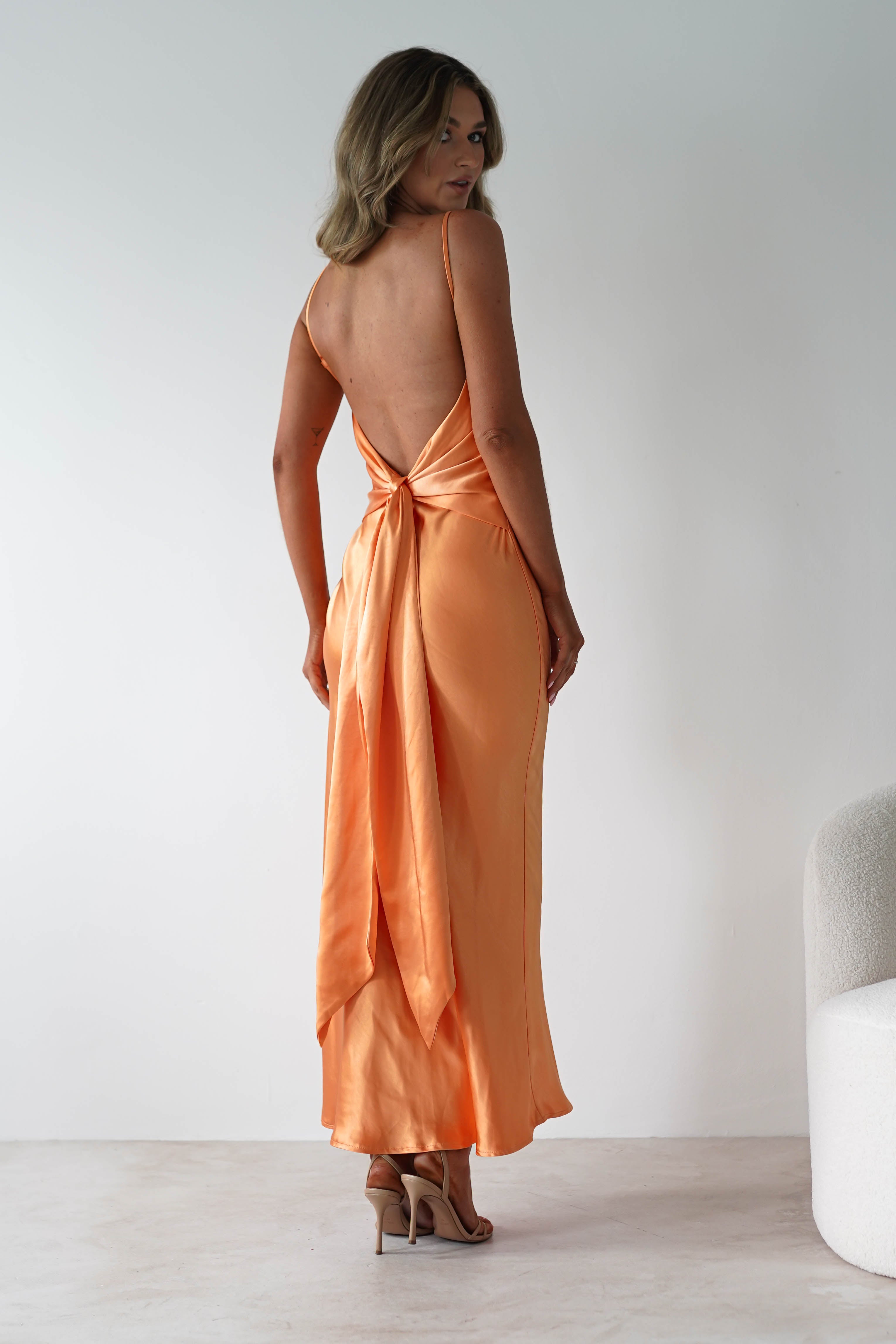 Hermie Silky Satin Maxi Dress | Orange