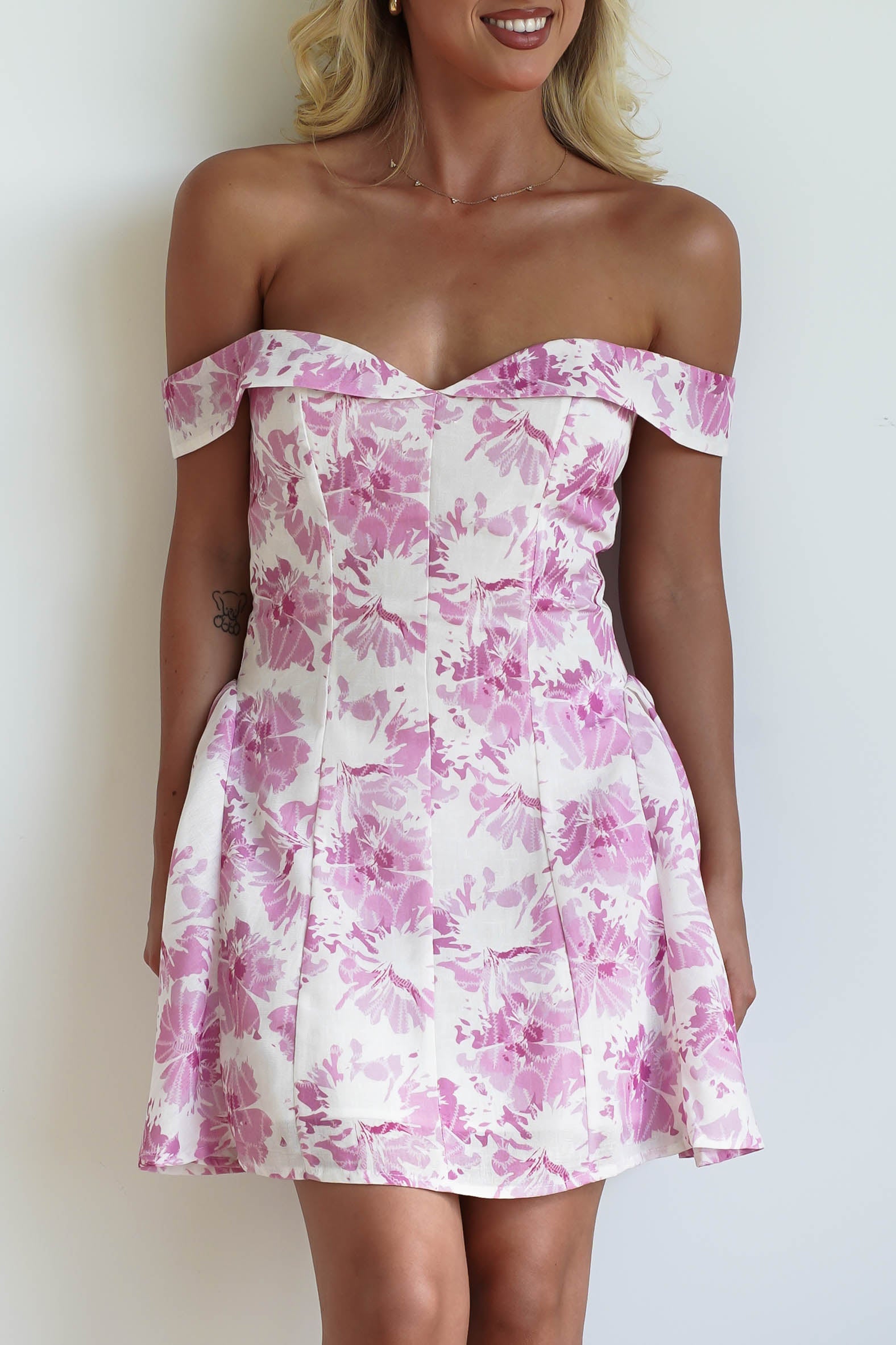 Hollie Floral Mini Dress | Pink Print | Oh Hello Clothing | XS (6)